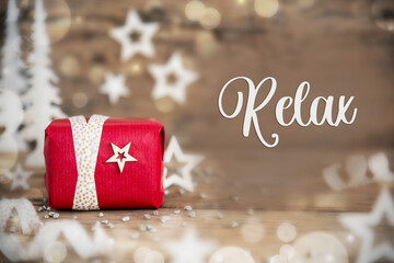 Text Relax, With Christmas Gift, Winter Background