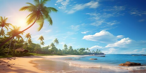 Fototapeta premium beach view on a sunny, cloudy day with blue sky