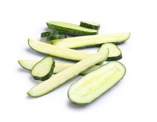 Fresh cut cucumbers isolated on white background