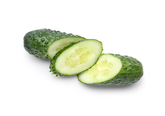 Fresh cut cucumber isolated on white background
