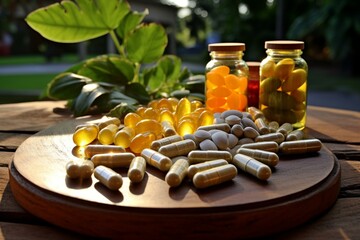 Natural remedies with vitamin and nutrition supplements for a healthy lifestyle. Generative AI