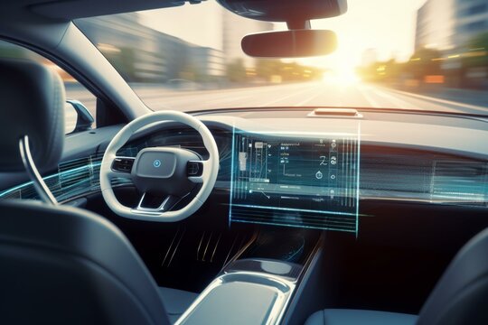 Autonomous car on road. Self-driving display. Generative AI