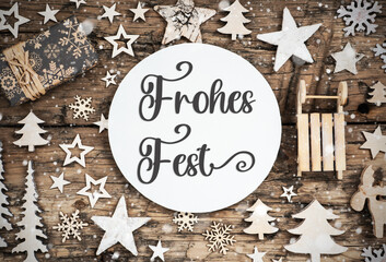 Text Frohes Fest, Means Happy Holidays, Wood, Natural Christmas Decor