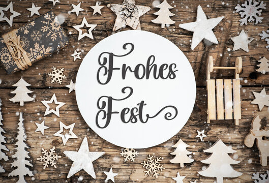 Text Frohes Fest, Means Happy Holidays, Wood, Natural Christmas Decor