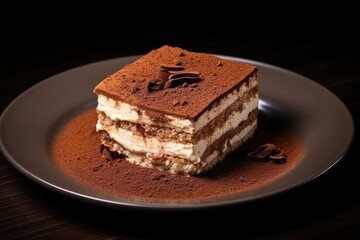 Tiramisu Cheesecake with a Cocoa Powder Dusting, Combining Coffee, Cream, and Italian Delight for a Gourmet Dessert