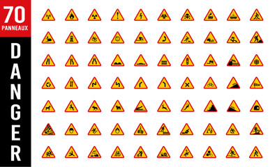 panneau signalisation danger triangle jaune  - obrazy, fototapety, plakaty