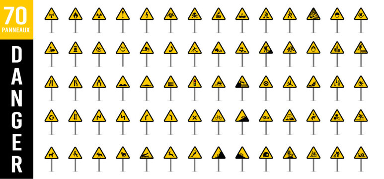 Naklejki panneau signalisation danger triangle jaune 