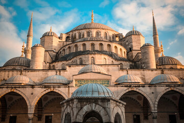 Blue Mosque with crowd of visitors on a sunny summer day in Istanbul