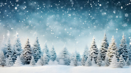 holidays with snow-covered trees, magical winter wonderland, snowy landscape with pine trees