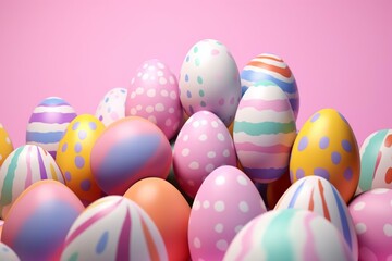 Fototapeta na wymiar Colorful Easter eggs on pink background, 3D illustration. Generative AI
