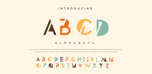 ABCD Minimal font creative modern alphabet. Typography with dot regular and number. minimalist style fonts set. vector illustration - obrazy, fototapety, plakaty