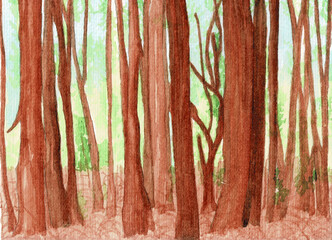 Burned Trees in the Forest Water Color Painting Background Resource