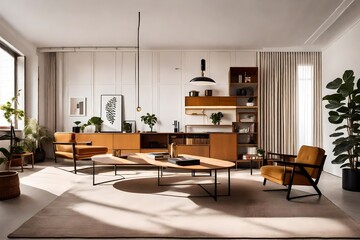 charm of retro furniture within a Bauhaus-style interior space