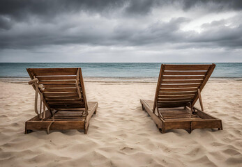 Beach with Umbrella and Chairs, 
Seaside Relaxation Scene