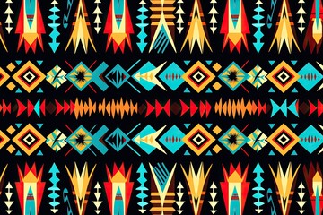 Seamless ethnic aztec pattern. Tribal aztec vector background, Ethnic ikat seamless pattern in tribal. Aztec geometric ethnic ornament print., AI Generated - obrazy, fototapety, plakaty