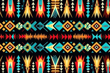 Papier Peint photo autocollant Style bohème Seamless ethnic aztec pattern. Tribal aztec vector background, Ethnic ikat seamless pattern in tribal. Aztec geometric ethnic ornament print., AI Generated