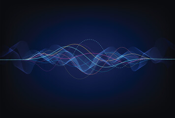 Wave lines flowing dynamic. Artificial intelligence deep learning visualization networks concept for AI, music, sound. Vector illustration