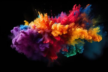 Colorful cloud of ink in water on a black background. Abstract background, Explosion of colored powder on black background, AI Generated