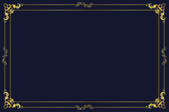 golden vintage border Elegant background, navy blue