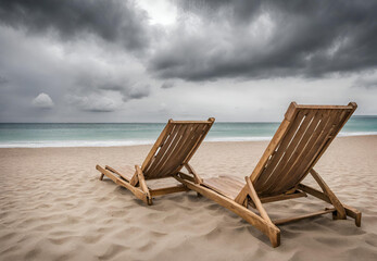 Fototapeta premium chair on the beach, lounge chairs on the beach