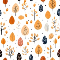 Seamless minimalisitc hand drawn Orange autumn leaves background, fall leaf seamless pattern, white background. Generative AI