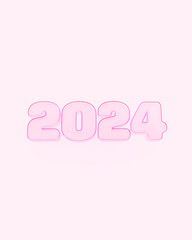 Pink new year 2024 background bubble gum pink typography celebration decoration creative simple playfulness 3d illustration render digital rendering