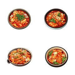 set of kimchi watercolor illustrations for printing on baby clothes, pattern, sticker, postcards, print, fabric, and books