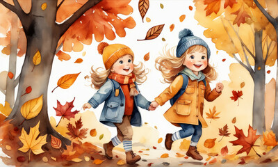Kinderspaß im Herbstwald, gen ai