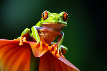 Naklejka premium Frog on top of bamboo, red-eyed tree frog