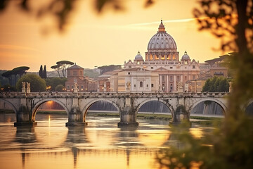 Fototapeta premium View of the Vatican with bridges over the River Tiber in Rome, Italy