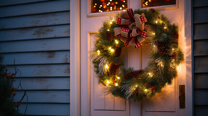 クリスマスリース、クリスマスシーズンの家の玄関の飾り