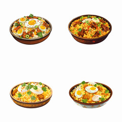 set of biryani watercolor illustrations for printing on baby clothes, pattern, sticker, postcards, print, fabric, and books