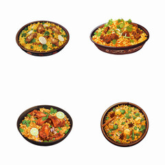 set of biryani watercolor illustrations for printing on baby clothes, pattern, sticker, postcards, print, fabric, and books
