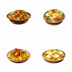set of biryani watercolor illustrations for printing on baby clothes, pattern, sticker, postcards, print, fabric, and books