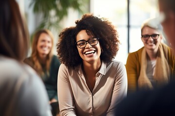 Professional therapists conduct an open group session and a comforting smile, emphasizing the importance of mental health and counseling. Generative ai