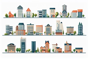 Modern town illustration set