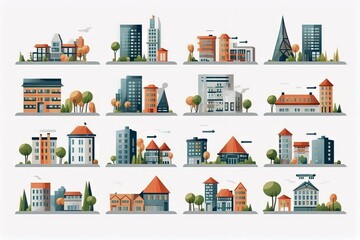 Fototapeta premium Modern town illustration set