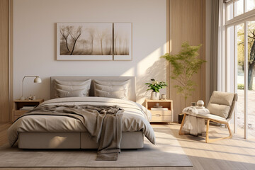 Modern bedroom interior design with cozy bed