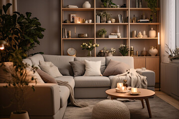 Modern minimalistic living room with sofa