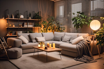 Modern minimalistic living room with sofa