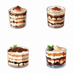 set of tiramisu watercolor illustrations for printing on baby clothes, pattern, sticker, postcards, print, fabric, and books