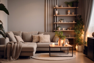Modern minimalistic living room with sofa