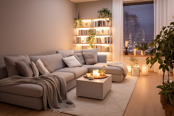 Modern minimalistic living room with sofa