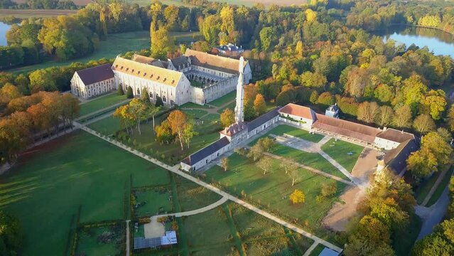 Aerial view of the Royaumont Abbey in Ile-de-France