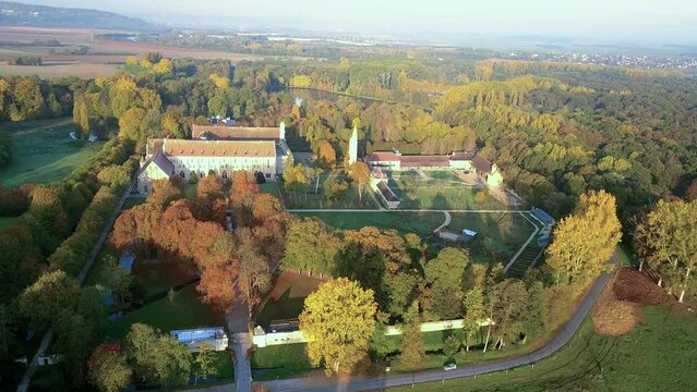 Aerial view of the Royaumont Abbey in Ile-de-France