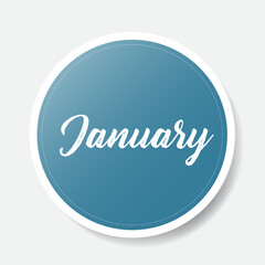 January blue round sticker on white background, vector illustration