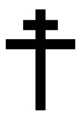 Patriarchal cross, black and white vector silhouette illustration of religious Christian cross shape, isolated on white