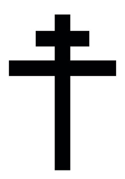 Patriarchal cross, black and white vector silhouette illustration of religious Christian cross shape, isolated on white
