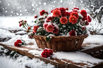 Obraz na płótnie Canvas red and white tulips in snow