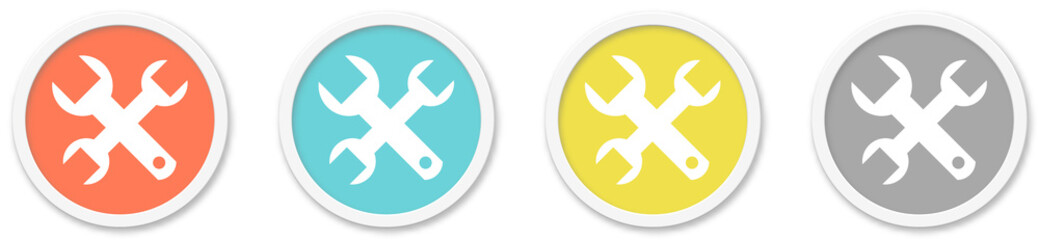 Werkzeug Icon - Symbol auf 4 runden Buttons - obrazy, fototapety, plakaty